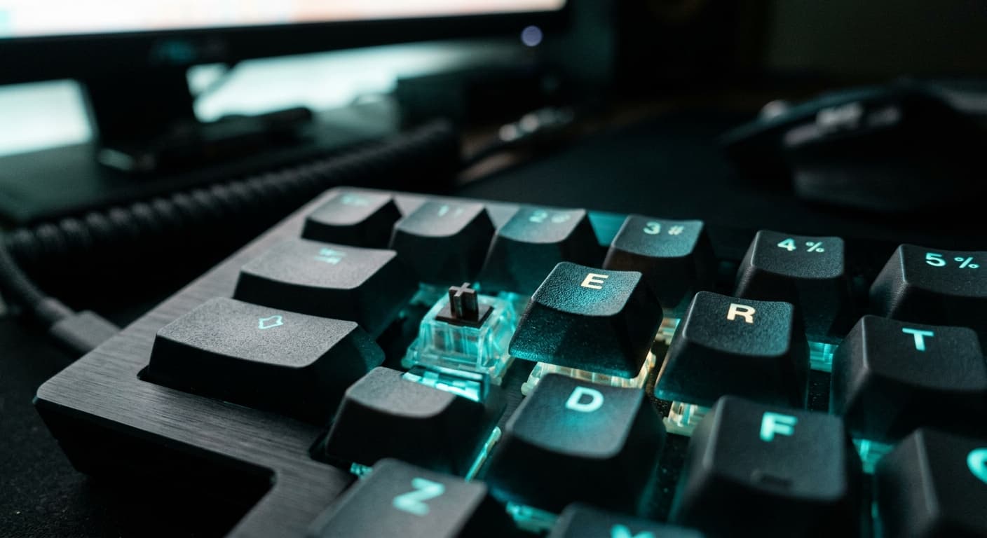 Mechanical keyboard close-up with warm backlight