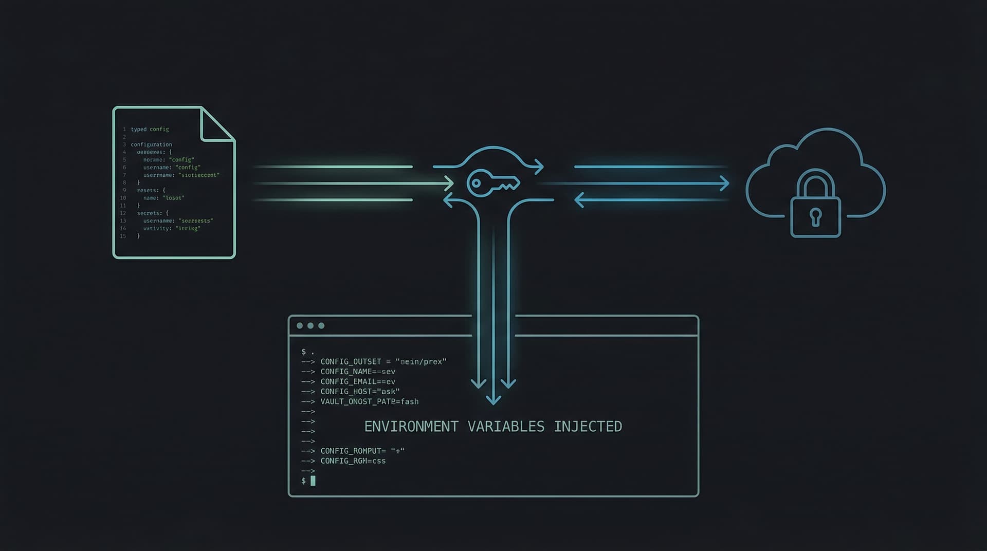 A .env.schema file connected to AWS Secrets Manager with varlock injecting vars into a running Python process